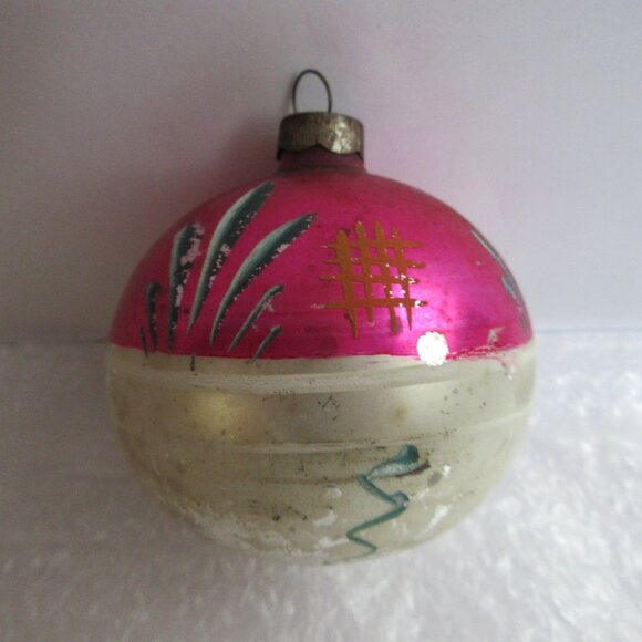 3 Hand Painted Blown Glass Christmas Ornaments Poland Pink Silver Vintage - Picture 3 of 16